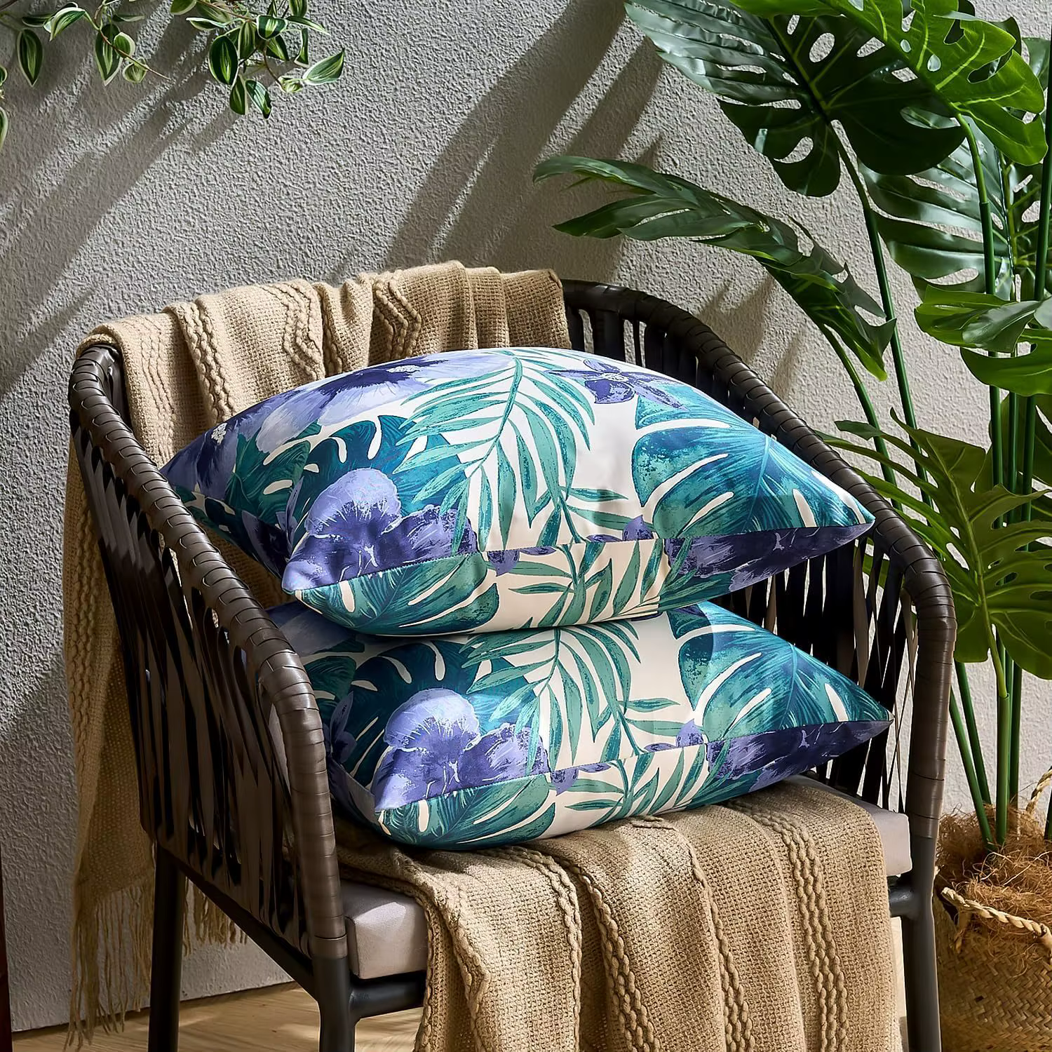 Lot de 2 housses de coussin modernes imperméables pour l'extérieur