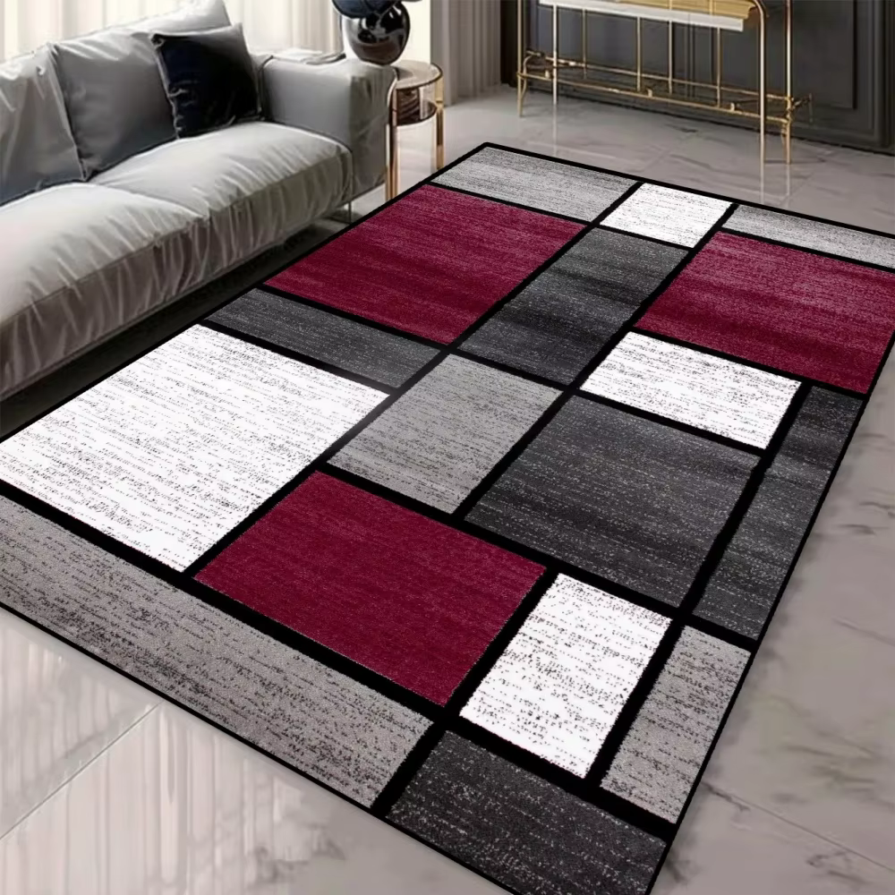 Tapis à motif géométrique gris antidérapant pour salon et chambre à coucher