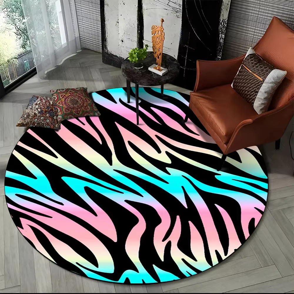 Tapis rond imprimé à rayures zébrées roses