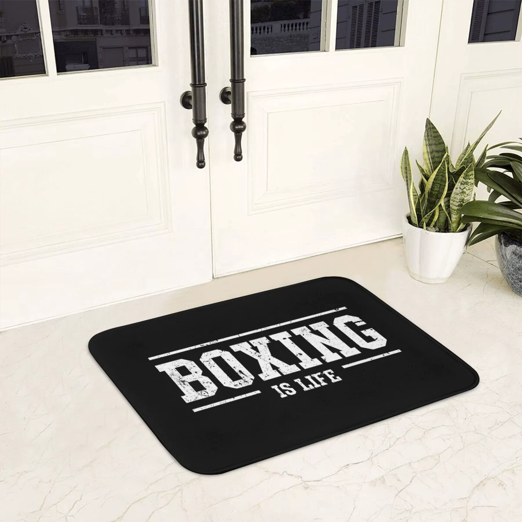 1pc tapis de salle de bain boxe est la vie paillasson flanelle tapis extérieur décor à la maison décor de noël noël