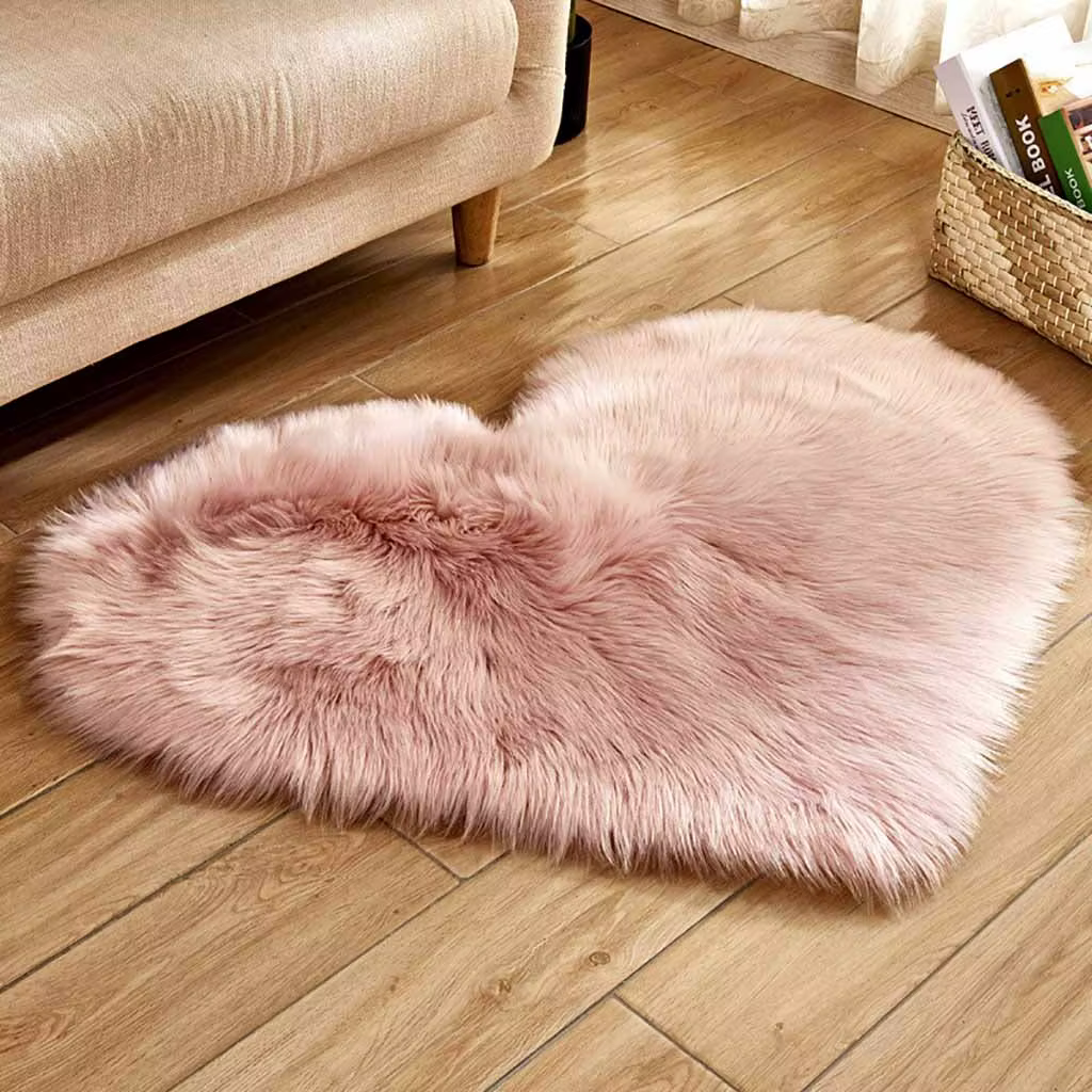 Tapis coeur doux en forme de laine Imitation peau de mouton