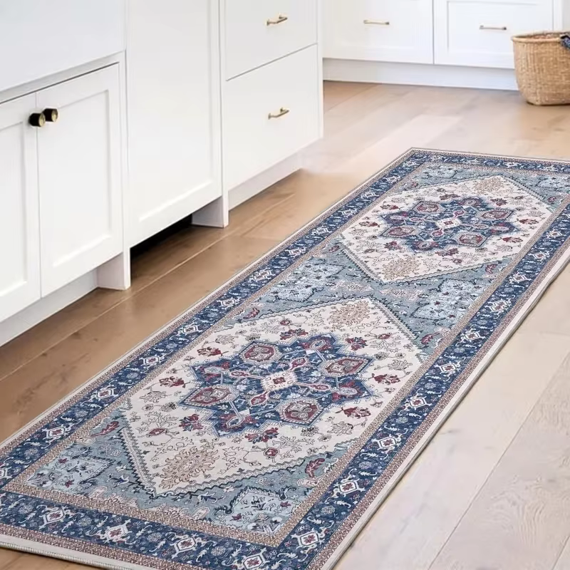 Tapis de couloir vintage à motif floral oriental