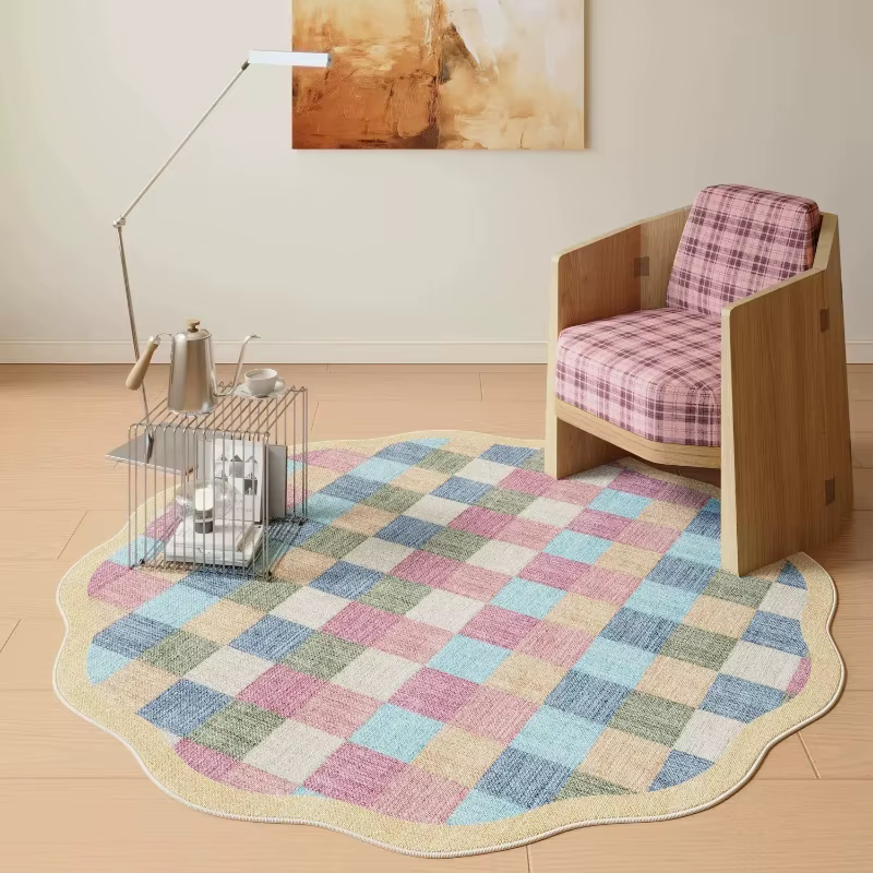 Tapis rond moelleux et doux de couleur Dopamine pour la décoration du salon