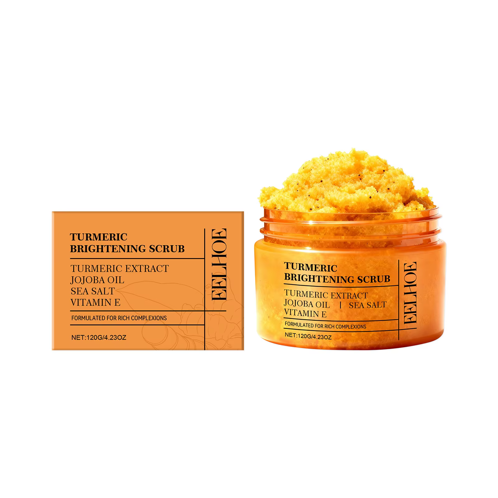 Gommage corporel au curcuma - Exfoliant entièrement naturel pour le corps, le visage, les mains et les pieds, hydrate et éclaircit la peau en douceur pour tous les types de peau