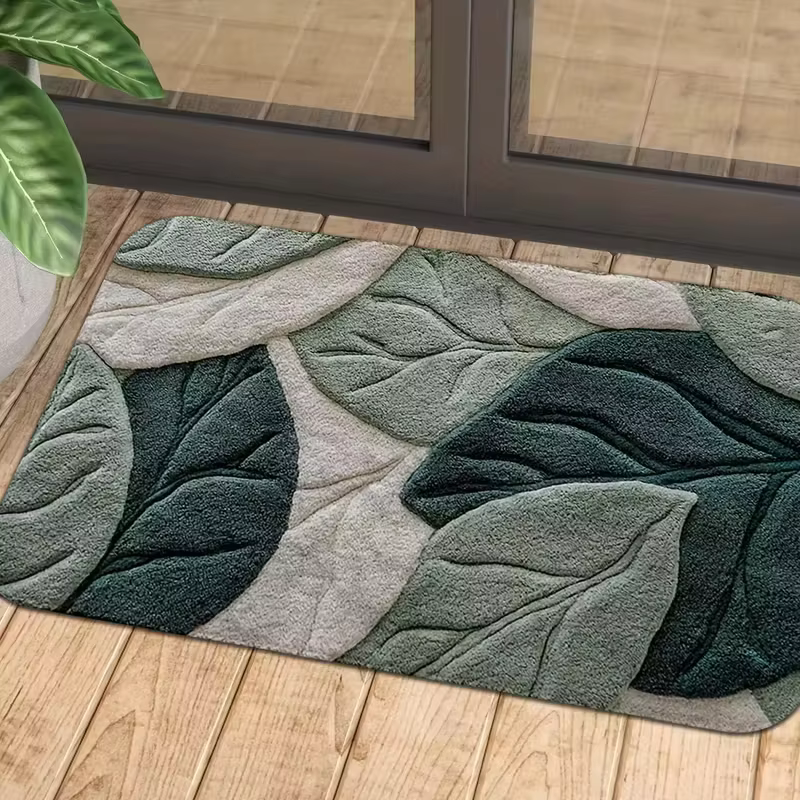 Tapis antidérapant à motif de feuilles vertes plates 2D