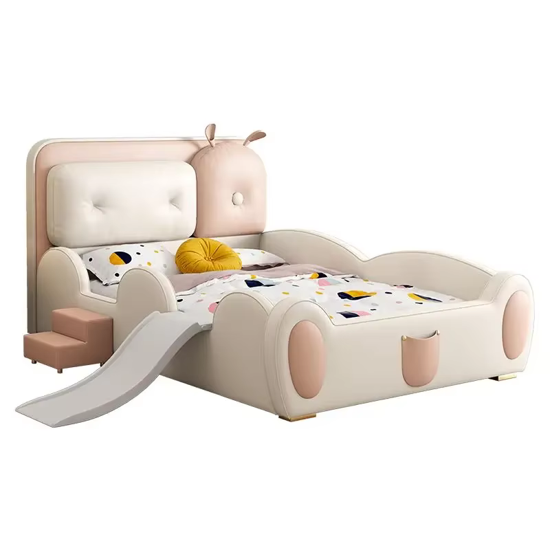Lit simple pour enfants 120x200cm, avec toboggan de clôture, pour garçons et filles, tête de lit, dossier, princesse, cadres de lit Double, meubles de chambre à coucher