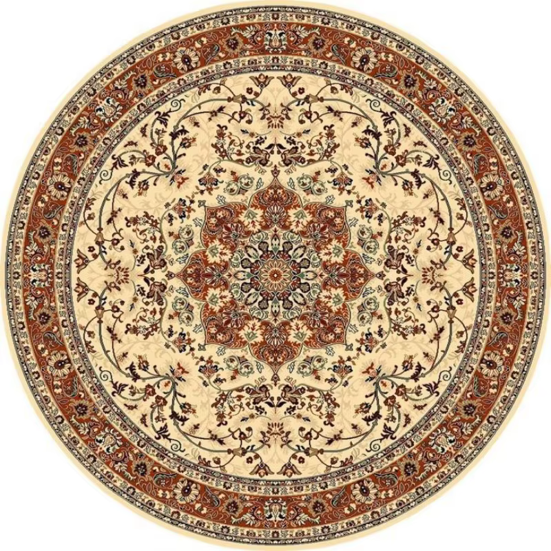Tapis rond médaillon persan vert foncé et terre cuite