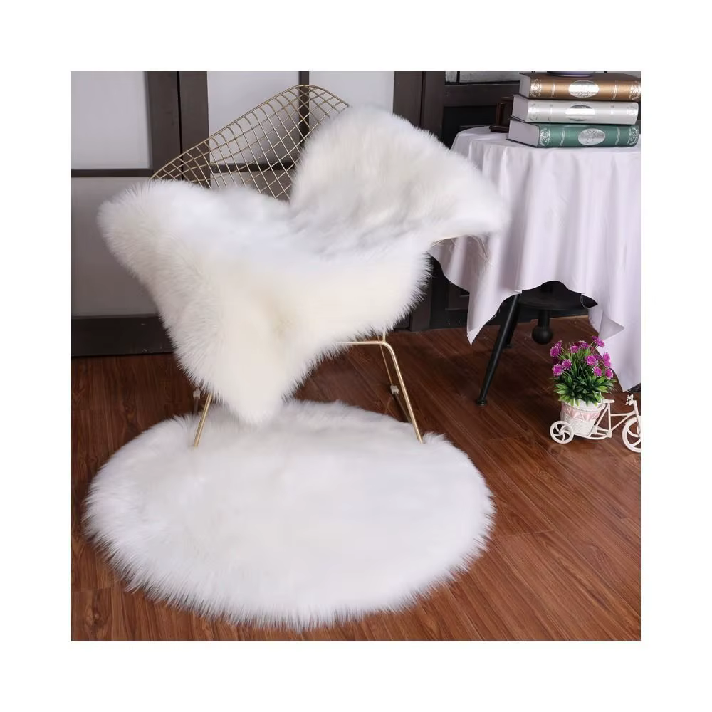 Tapis en fausse fourrure imitation laine lavable antidérapant à poils longs