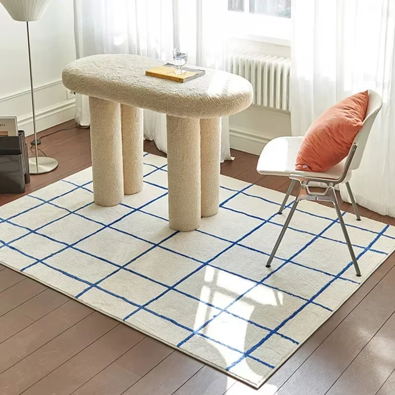 Grand tapis de salon, tapis à carreaux pour chambre à coucher