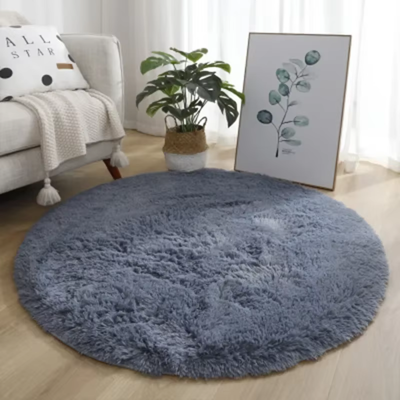 Tapis rond en peluche, tapis blanc moelleux pour salon