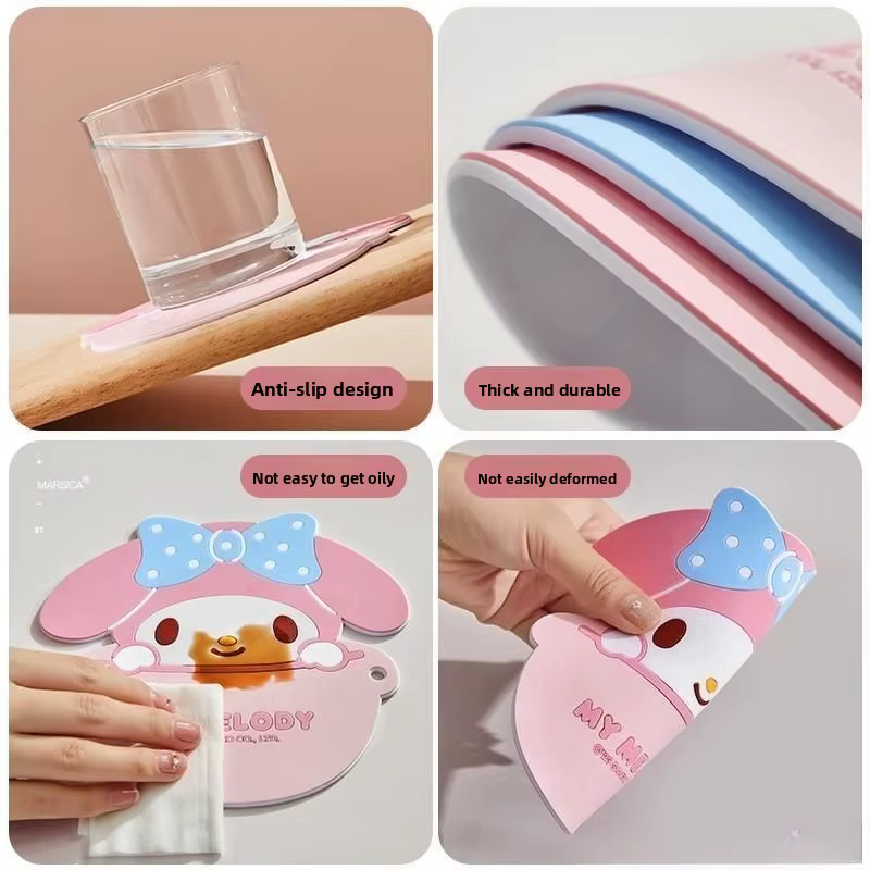Tapis de cuisine en silicone antidérapant rose lapin Kawaii