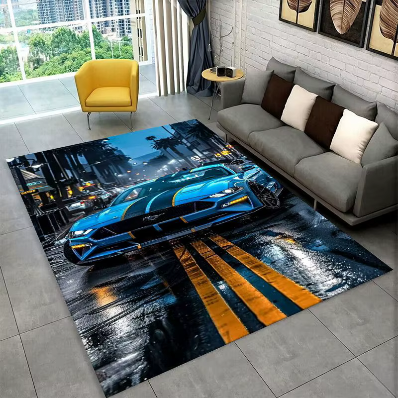 Tapis antidérapant rétro M-Mustang Racing Car pour salon