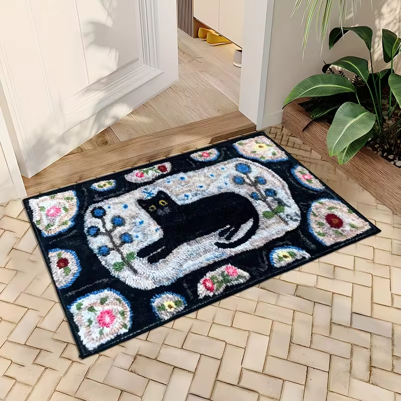 Tapis d'entrée en forme de chat noir de dessin animé