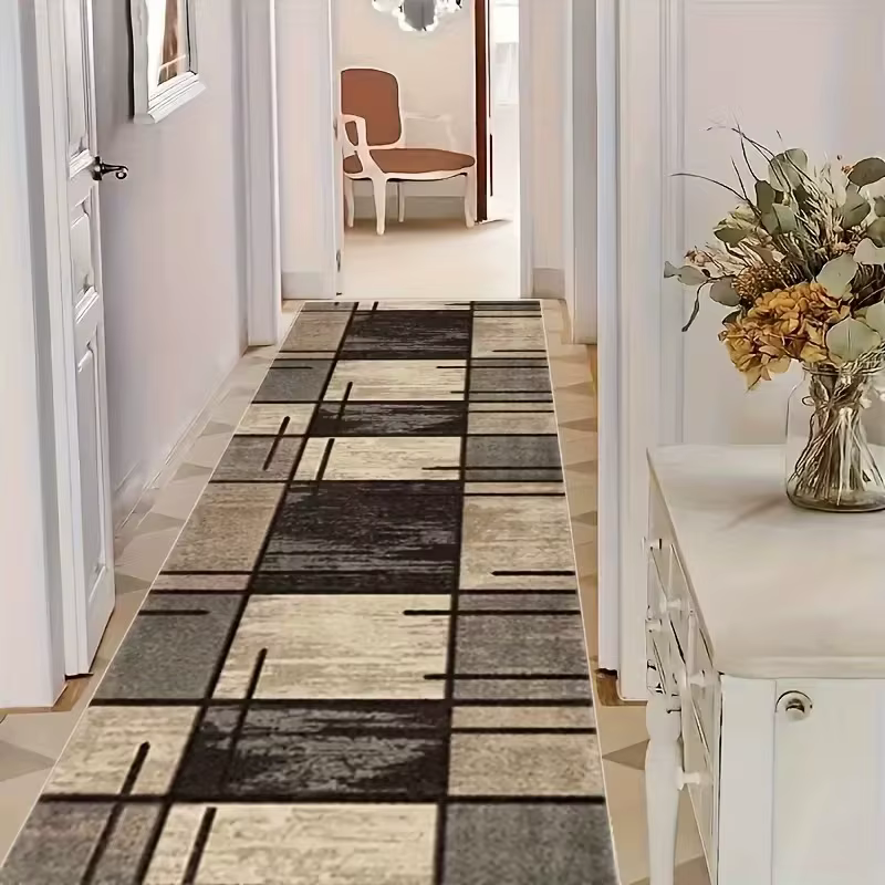 Tapis de couloir géométrique octogonal rétro marron-orange