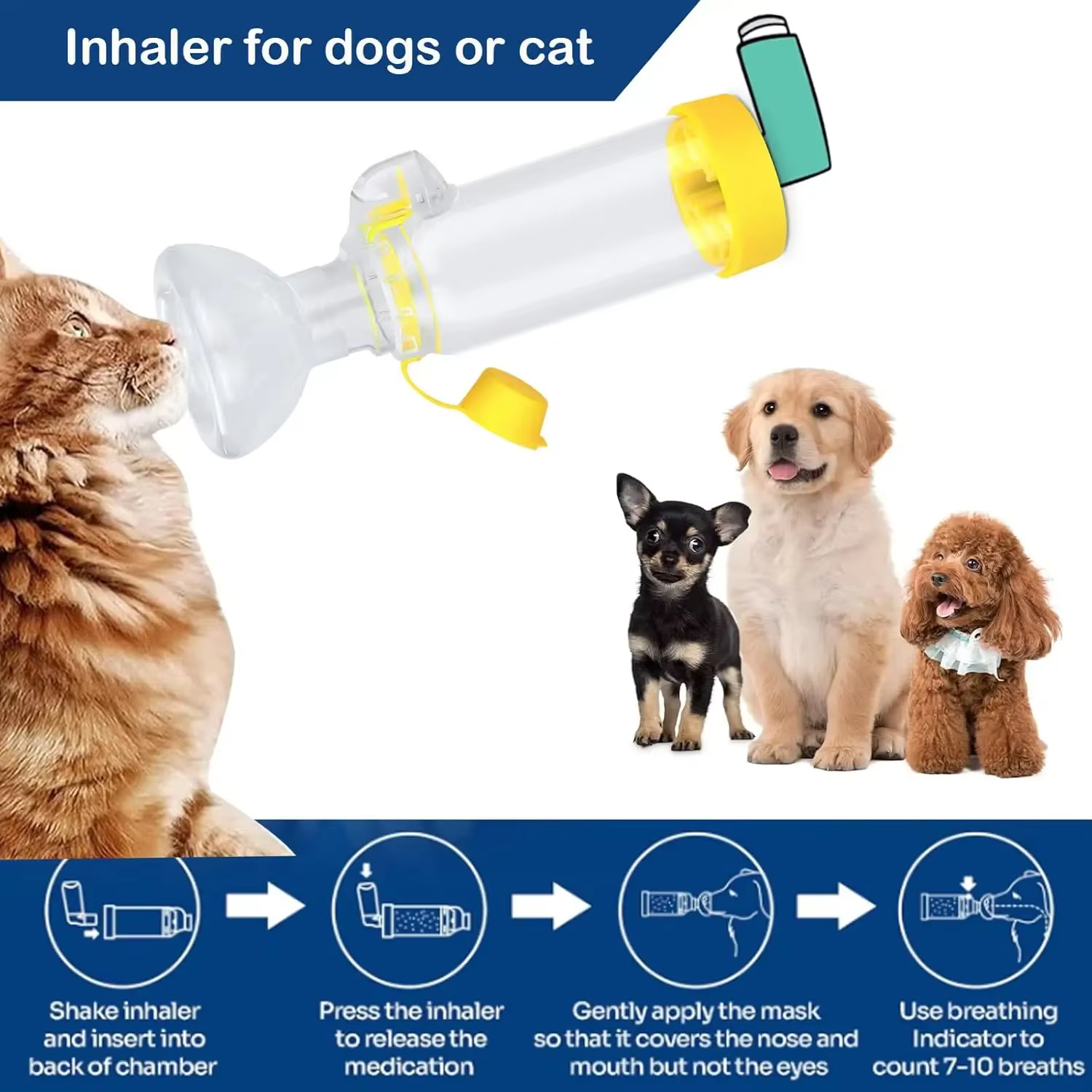 Chambre d'inhalation pour animaux de compagnie avec masque souple, dispositif d'aide respiratoire portable pour chats et chiens, inhalateur universel pour animaux