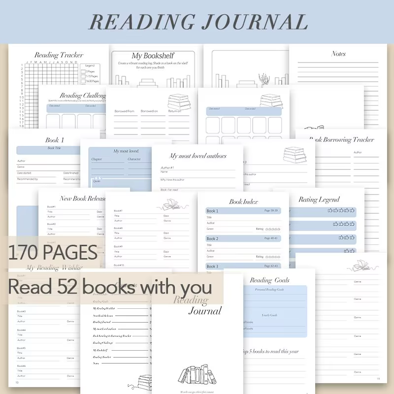 Journal de lecture A5, pour les amateurs de livres, 52 modèles de commentaires de livres, pour enregistrer les notes de lecture et les citations de livres, cadeau éducatif idéal pour les lecteurs
