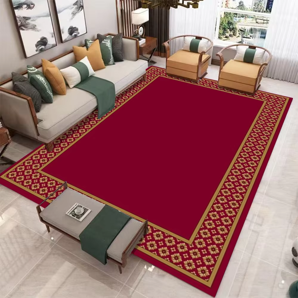 Grand tapis imprimé rouge rétro européen pour salon