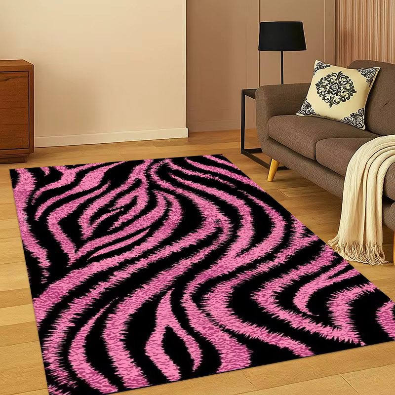 Tapis à rayures zèbre noir et blanc pour chambre à coucher