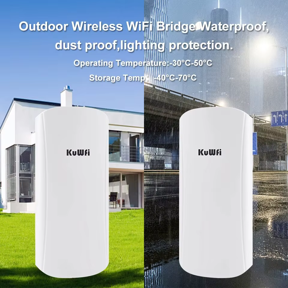 Pont sans fil extérieur KuWFi 450 Mbps – Répéteur WiFi longue portée 5,8 GHz avec antenne à gain élevé de 12 dBi, prend en charge le mode AP/Point d'accès
