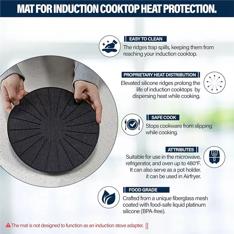 Tapis de protection anti-rayures KYCOR pour plaque à induction - Fibre de verre en silicone - Pour cuisinière magnétique - Protection antidérapante