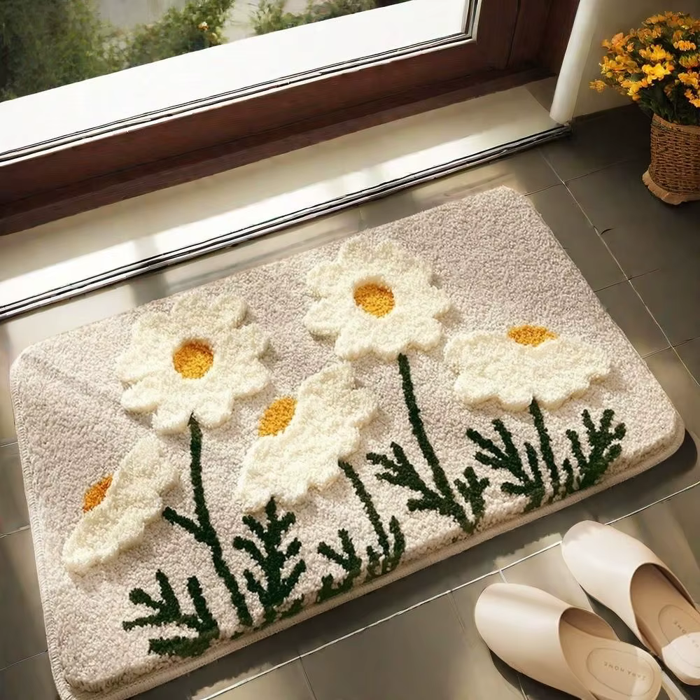 Petit tapis de sol de salle de bain à fleurs fraîches