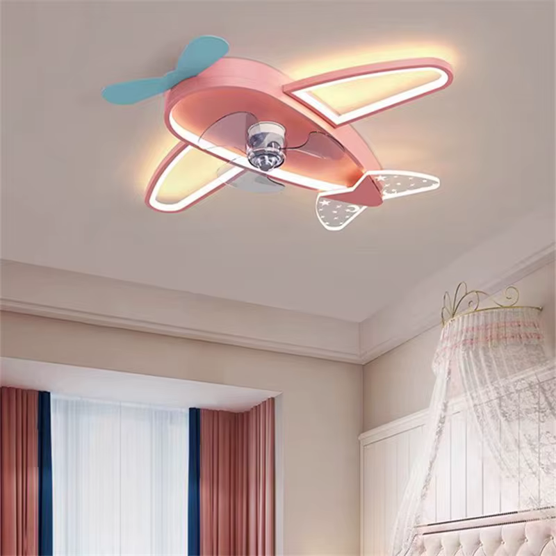 Kawaii enfants ventilateur de plafond avec lumière créative LED avion lumière pour chambre d'enfants télécommande Dimmable soins des yeux ventilateurs de plafond