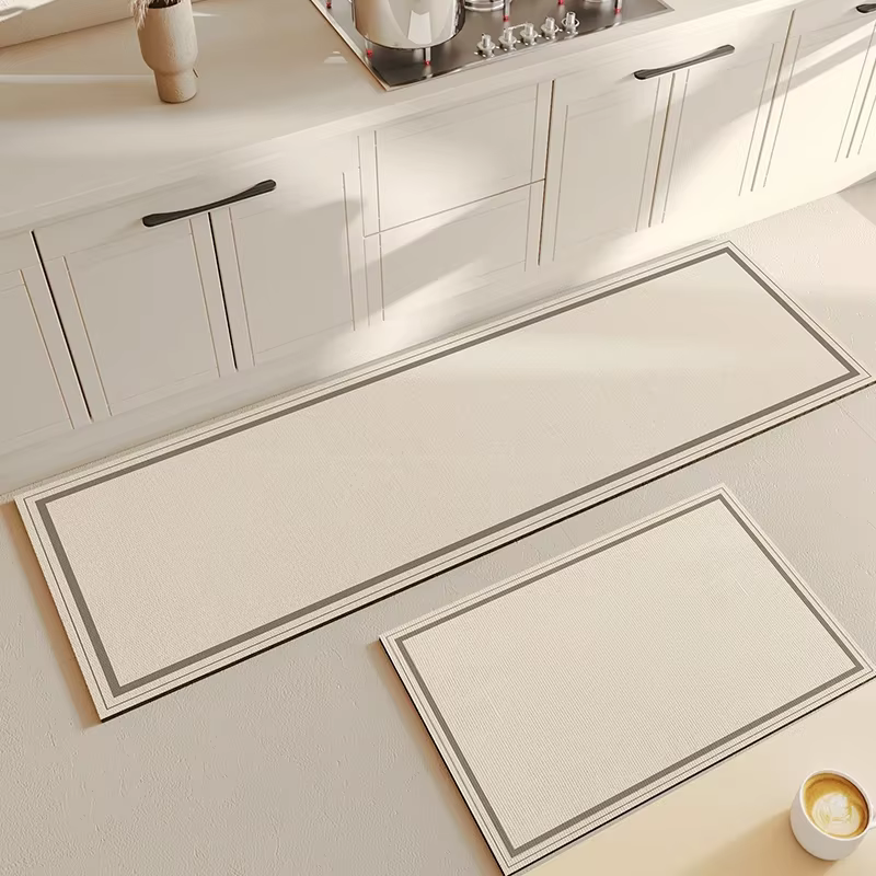 Tapis de Cuisine Beige en Polymère PVC