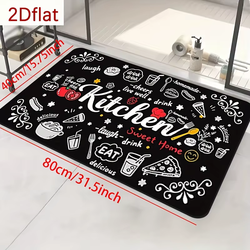 Tapis de cuisine amusant antidérapant et lavable avec imprimé « Eat Laugh Love » pour cuisine, buanderie, couloir