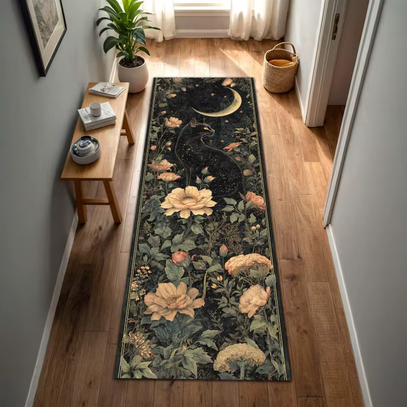Tapis de sol antidérapant style zen avec motif de poisson Koi traditionnel et fleur de lotus