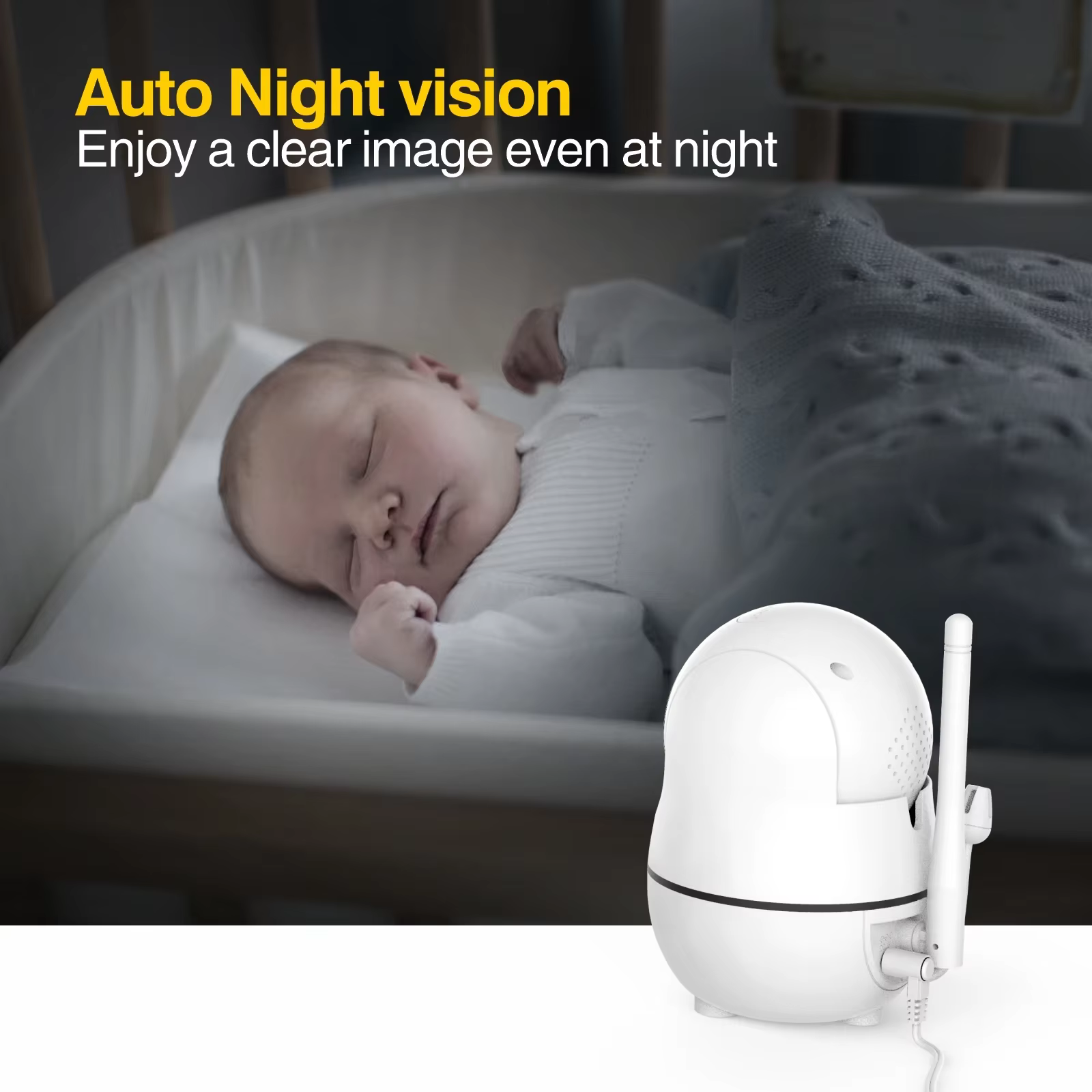 Babystar 7 "HD moniteur vidéo à écran divisé sans WiFi, moniteur de caméra pour bébé, anti-piratage, Zoom/pan/inclinaison à distance, batterie 4000 mAh