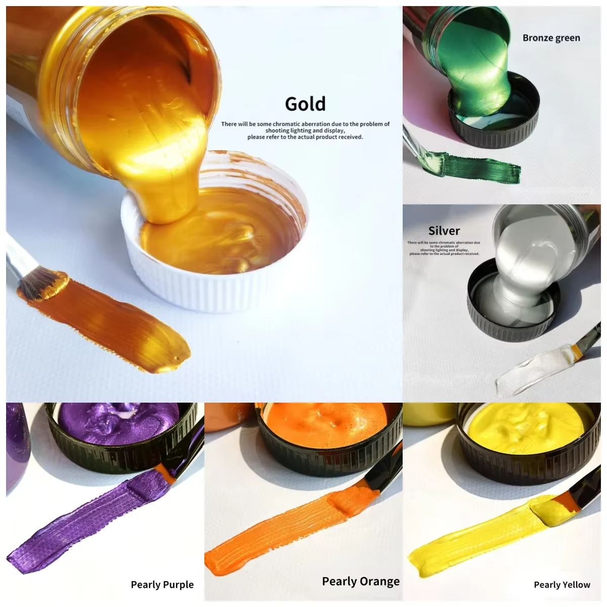 Peinture acrylique dorée argent métallique, 60/100ml, Pigment nacré bleu Orange rouge or, peint à la main pour mur, bricolage