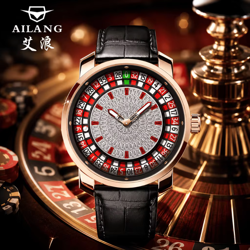 Montre mécanique pour homme en acier inoxydable, design ludique Roulette Européenne, édition de luxe nouvelle collection