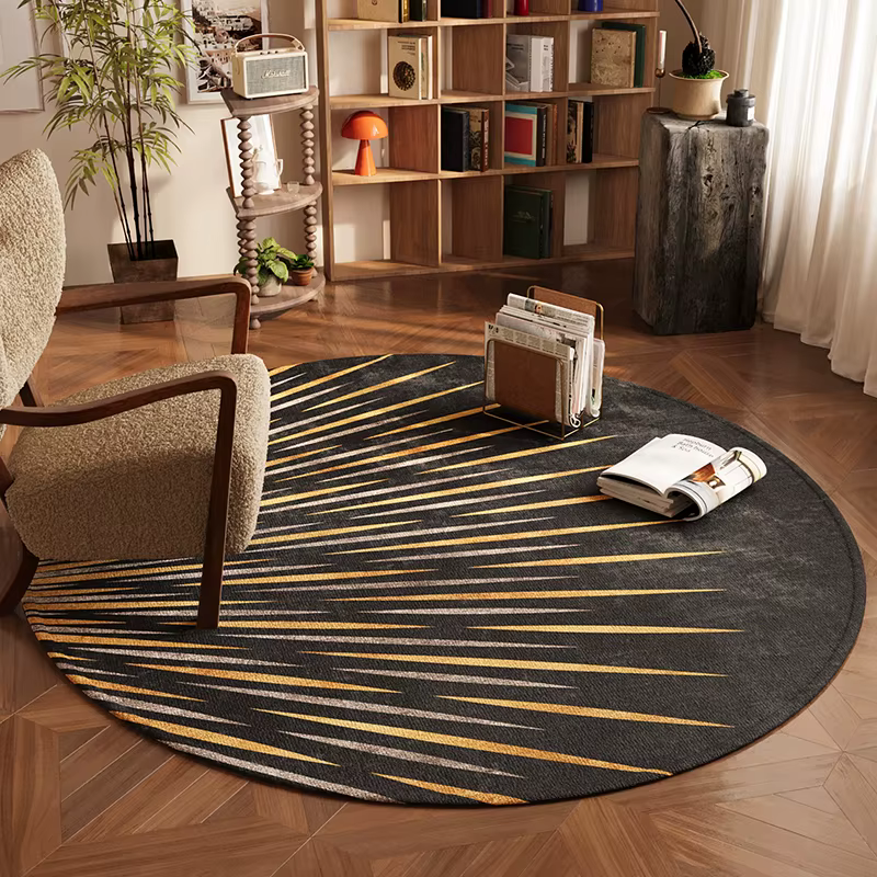 Tapis rond de luxe léger pour décoration de chambre à coucher