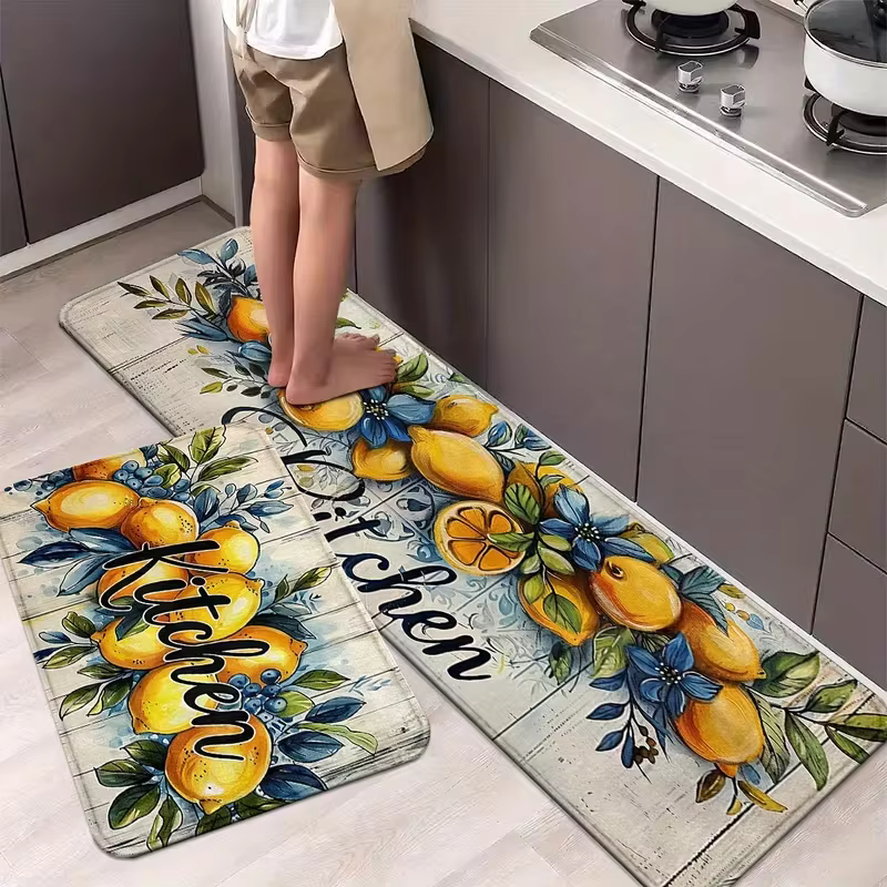 Tapis de cuisine antidérapant au motif citron méditerranéen