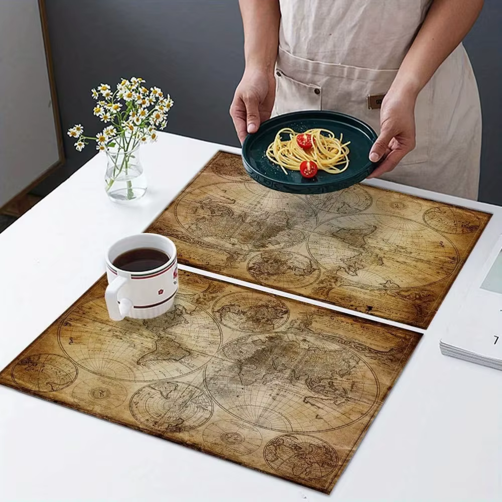 VIKAMA – napperon carte du monde nautique Vintage, ensemble de quatre tapis de Table résistants à la chaleur pour la cuisine, la maison et la décoration de fête à la maison