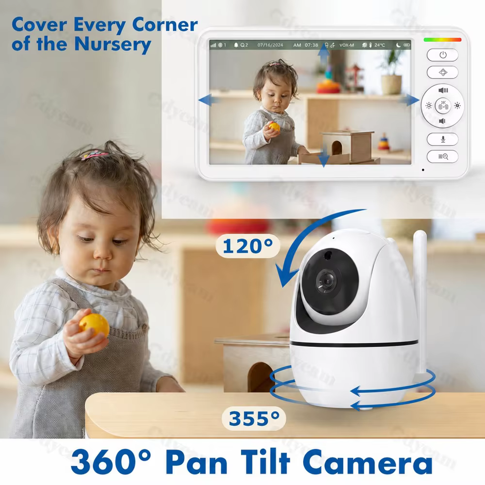 Moniteur bébé sans Wi-Fi avec écran 6 pouces, vidéo améliorée avec caméra et audio, vision nocturne, fonction VOX, communication bidirectionnelle et berceuses