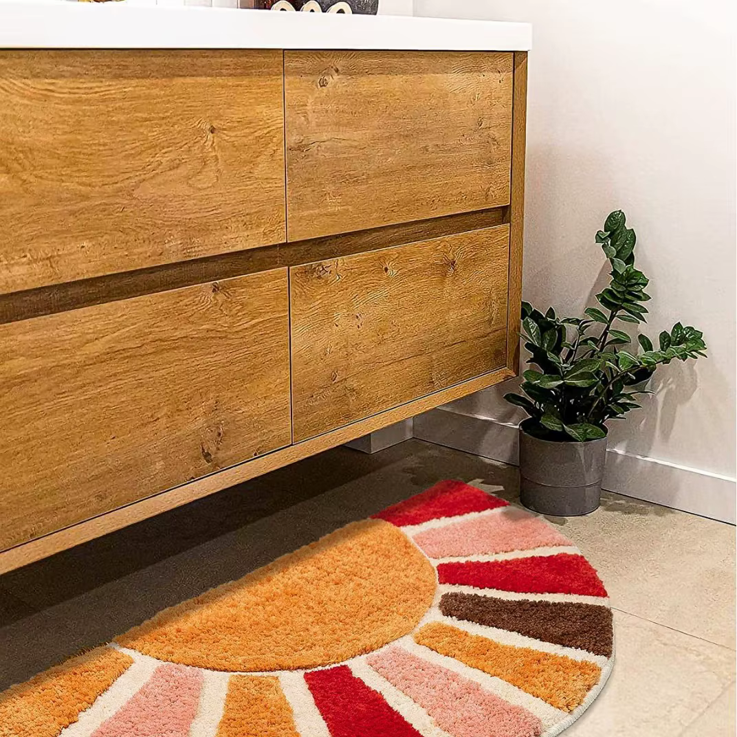 Tapis de Bain Semi-Circulaire Bohème Rétro Sonnenaufgang Boho