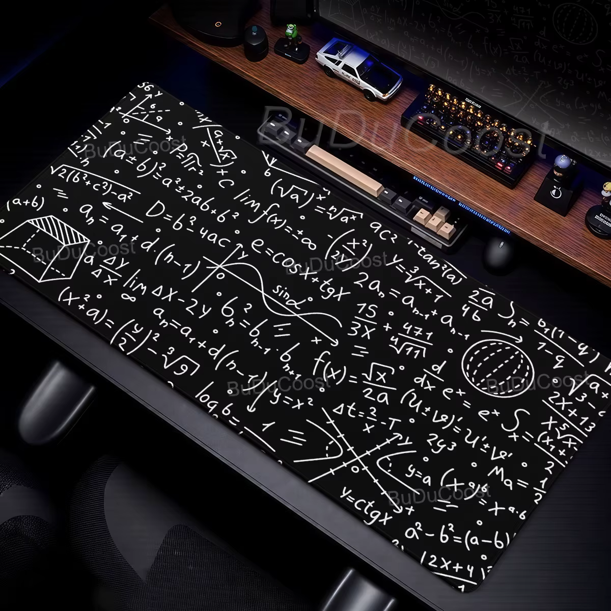 Tapis de souris noir et blanc, tapis de bureau avec formules scientifiques et mathématiques, tapis étendu pour clavier de jeu, tapis antidérapant pour ordinateur portable, accessoires de bureau