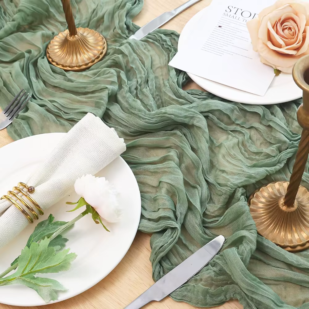 Chemin de Table vert sauge Boho rustique gaze tapis de Cheesecloth