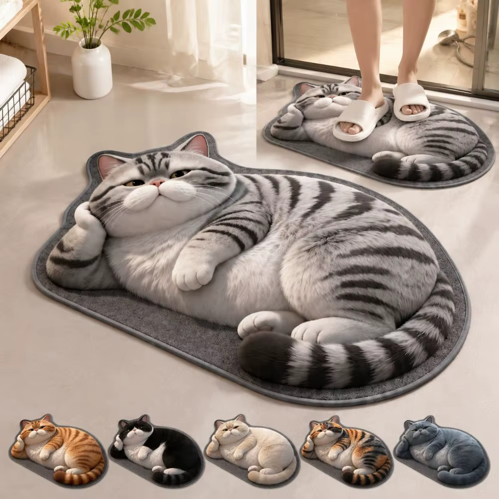 Tapis de sol 3D en terre de diatomée pour chat, 40×60CM, tapis de salle de bain réaliste, absorbant l'eau, lavable, tapis de porte de chambre, décoration intérieure