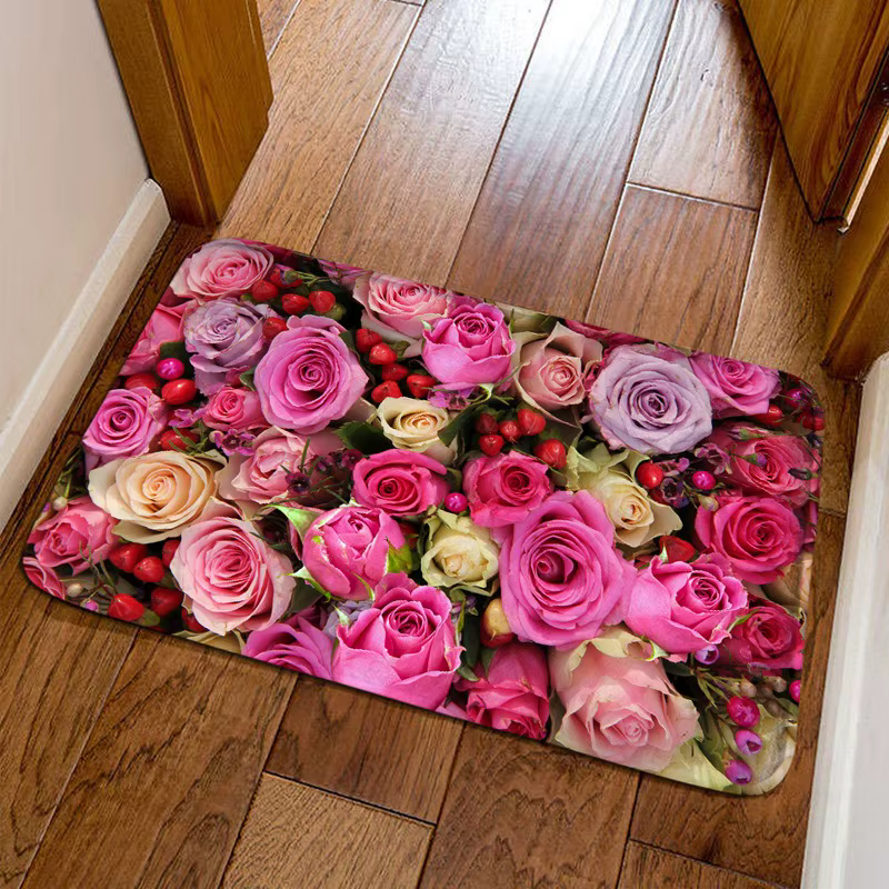 Paillasson d'entrée imprimé fleur de Rose romantique