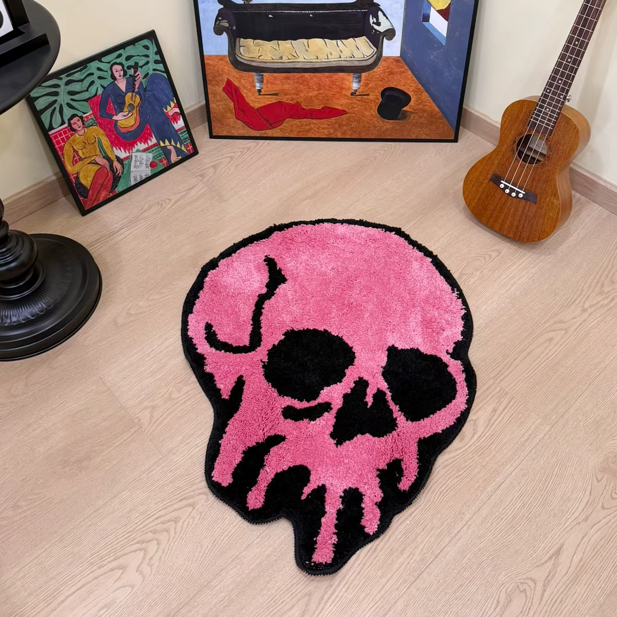 Tapis capitonné en forme de crâne rose
