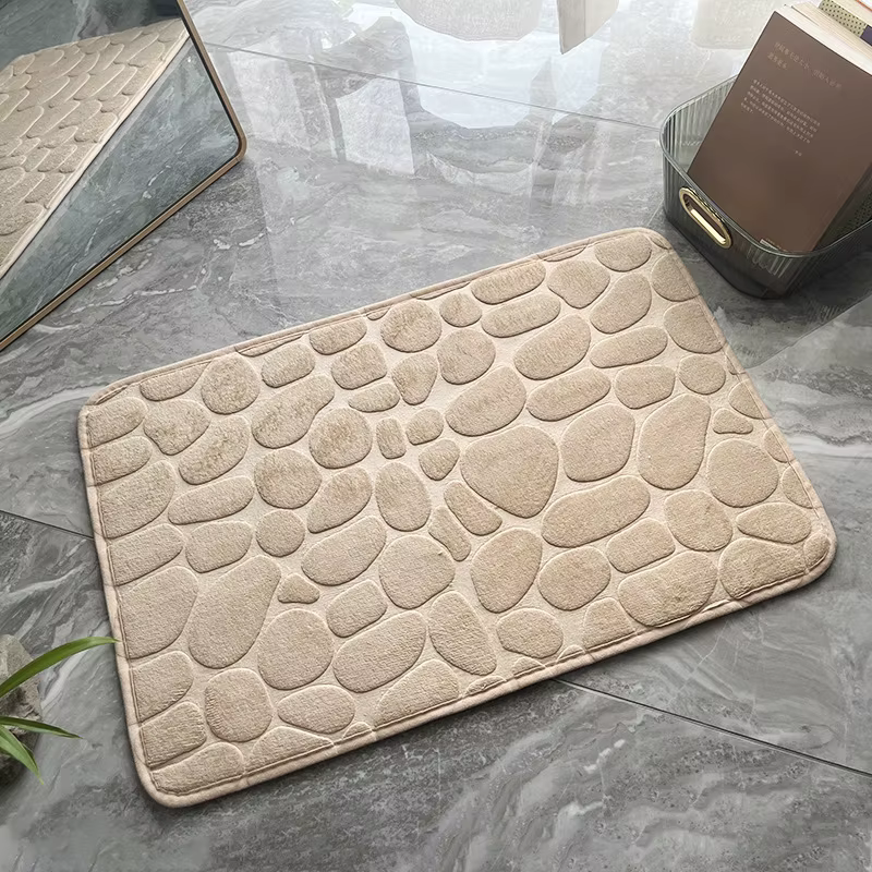 1 tapis de bain en galets gaufrés, tapis de sol absorbant en mousse à mémoire de forme, tapis de porte antidérapant, tapis de sol intérieur, accessoires de salle de bain