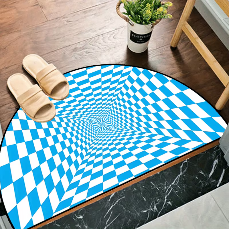 Tapis d'entrée semi-rond à motifs de carreaux vibrants