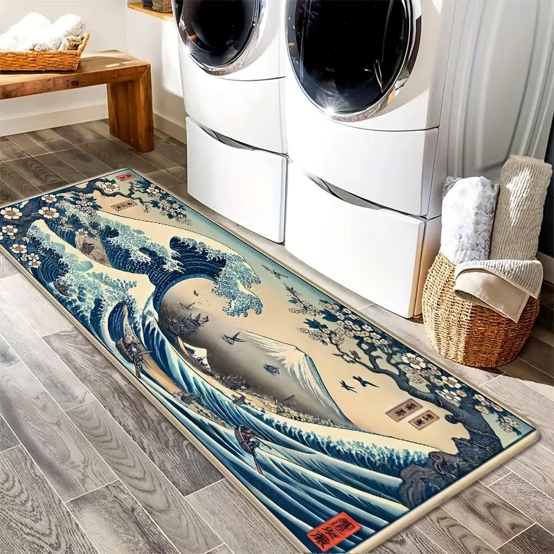 VIKAMA Tapis japonais Ukiyo-E Wave, tapis vintage pour salon, cuisine, entrée, décoration