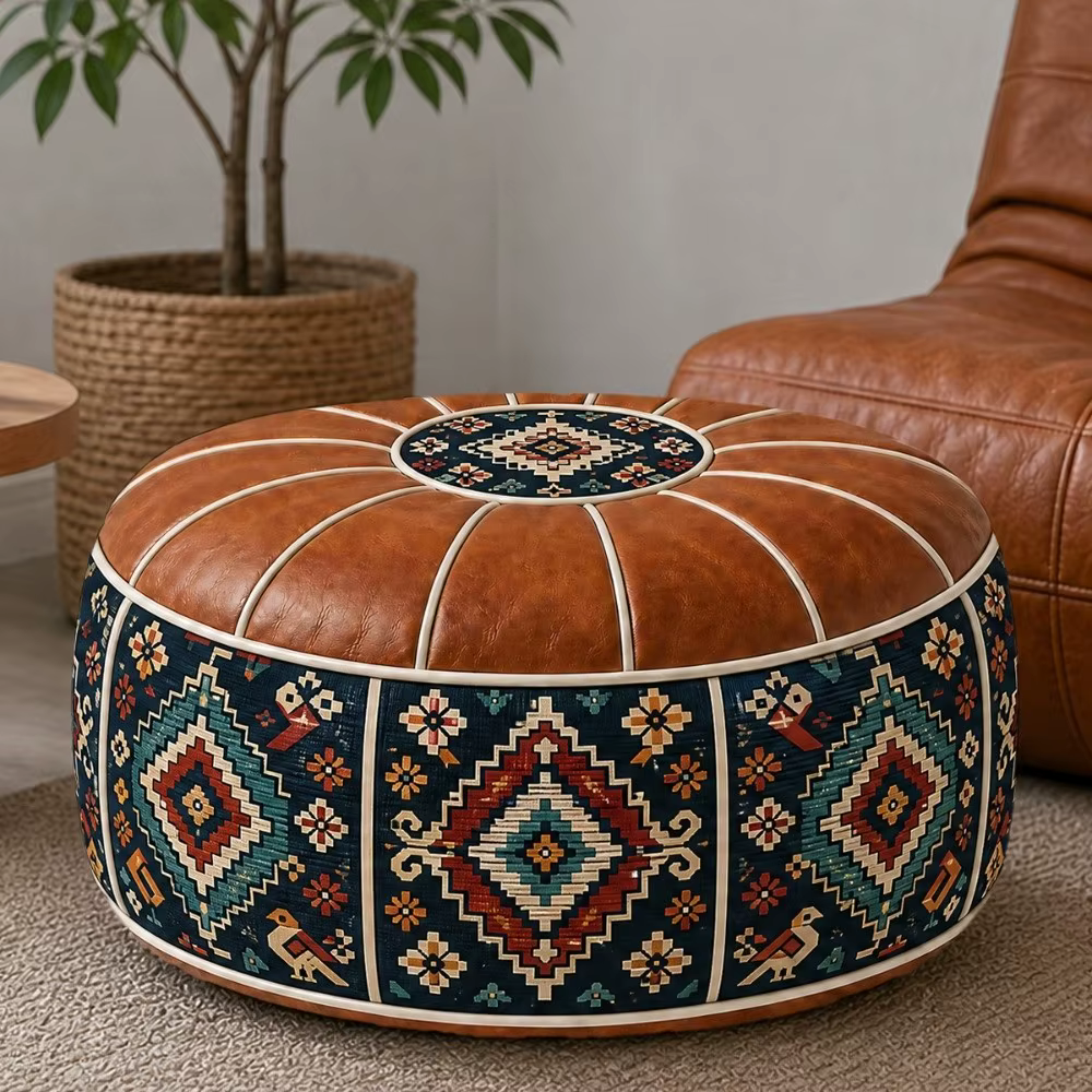 Pouf ottoman à motif bohème, design remplissable, grande ouverture, ottoman de rangement, cuir PU résistant à l'eau, coussin de sol