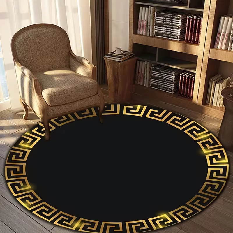 Tapis rond noir clé grecque pour salon