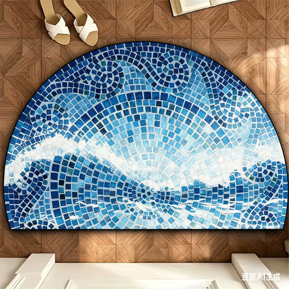 Paillasson demi-rond en mosaïque bleue méditerranéenne