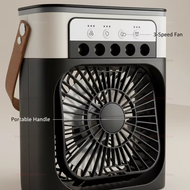 Ventilateur 3-en-1 : Climatiseur, Mini Refroidisseur d'Air Domestique, Lumière Nocturne LED, Humidificateur Portable, Ventilateur de Régulation d'Air pour Bureau et Maison