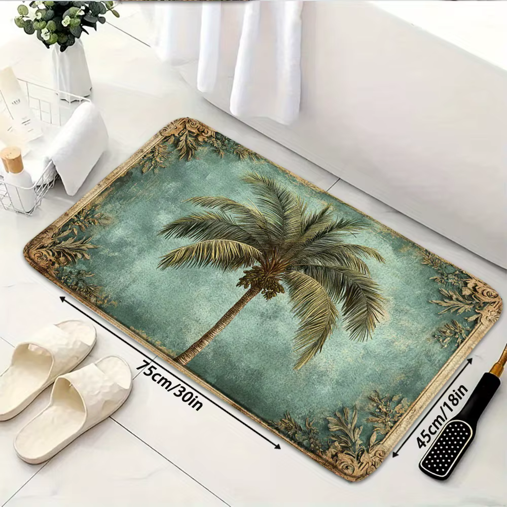 Tapis de bain vintage en flanelle motif palmier de coco